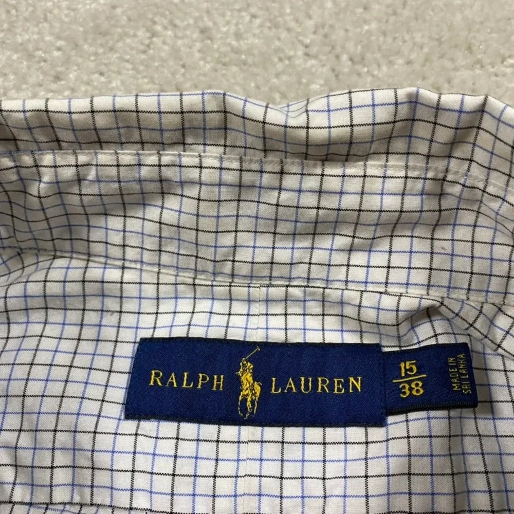 Polo Ralph Lauren Shirt Mens 15 38 Tattersall Check Button Down Blue White